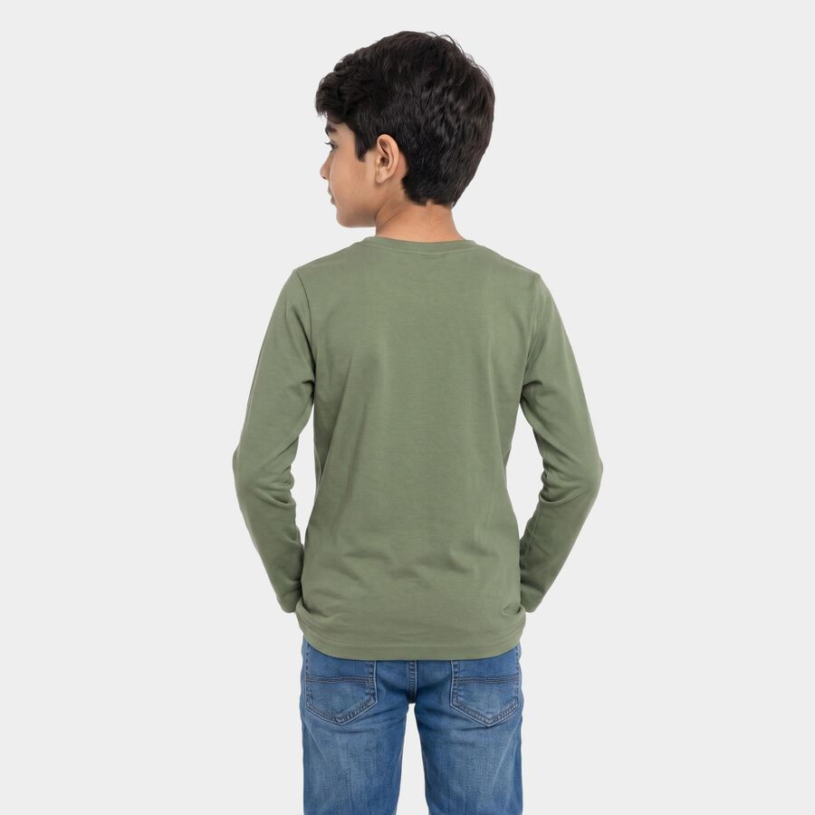 Boys Olive Green Round Neck Regular T-Shirt, ओलिव, large