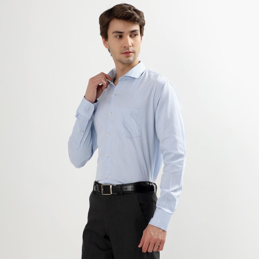 Men's Light Powder Blue Cotton Cut Away Collar Slim Fit Shirt, Light Blue, large image number null
