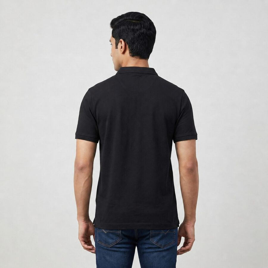 Men's Navy Blue Cotton Polo Neck Solid Polo T-Shirt, Navy Blue, large