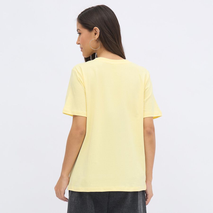 Women's Light Yellow Cotton Round Neck Casual T-Shirt, Yellow, large image number null