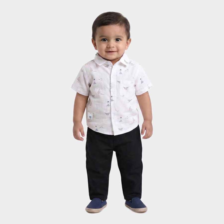 Infants Beige Cotton Half Sleeve Classic Collar Casual Shirt, Beige, large