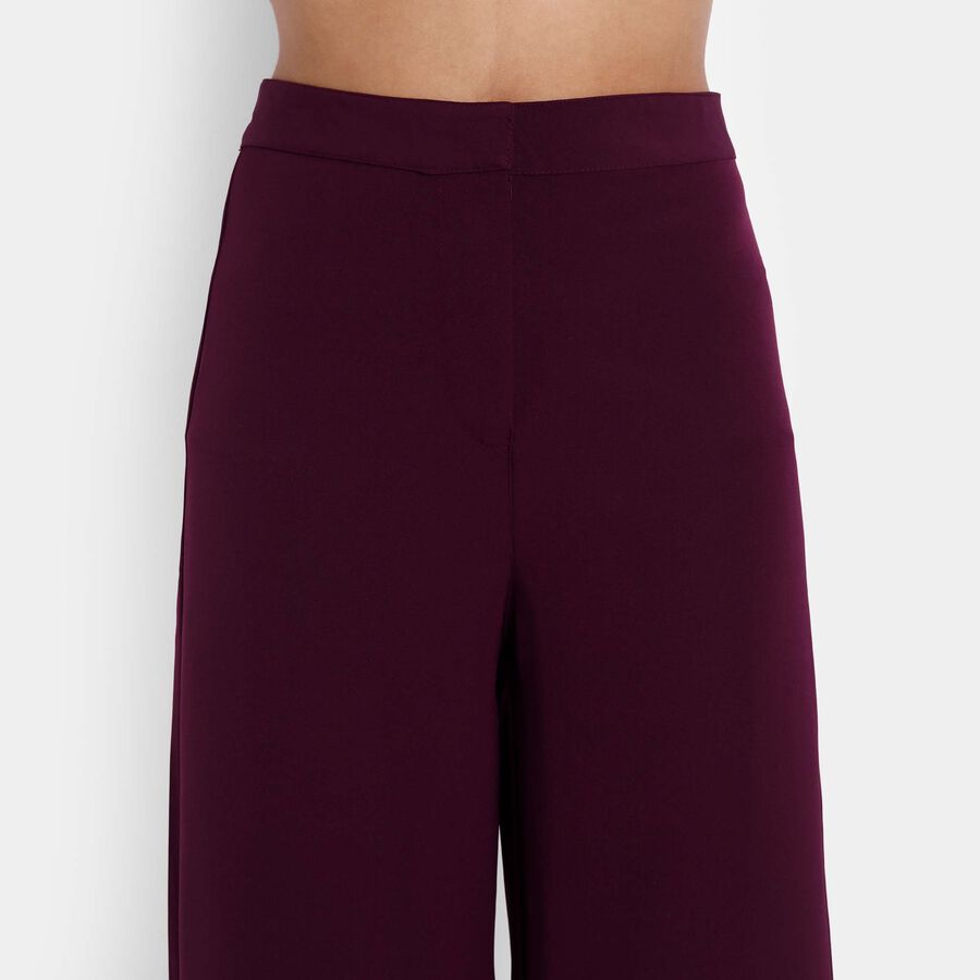 Solid Flared High Rise Trousers, Wine, large image number null