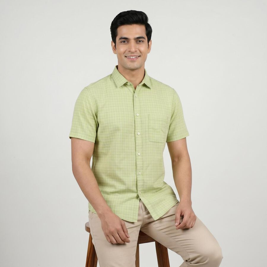 Men's Green Cotton Casual Shirt, हल्का हरा, large