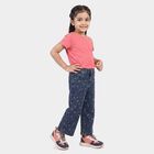 Girls' Navy Blue Straight Fit Printed Jeans, मध्यम नीला, small