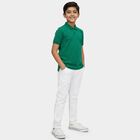 Boys' Green Round Neck Casual T-Shirt, गहरा हरा, small