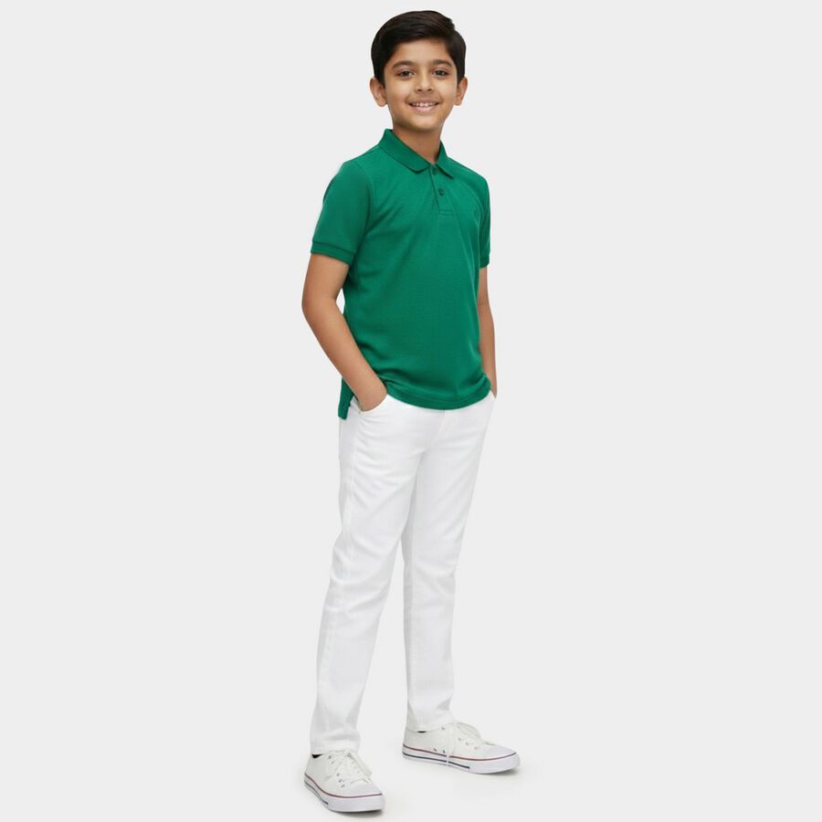 Boys' Green Round Neck Casual T-Shirt, गहरा हरा, large