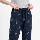 Women's Navy Blue Straight Fit Moon Print Pyjama, Navy Blue, small