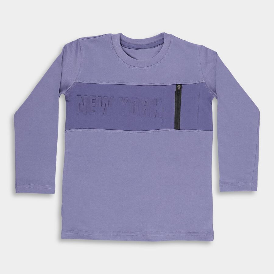 Boys' Muted Lavender Purple Cotton Crew Neck Casual T-Shirt, बैंगनी, large image number null