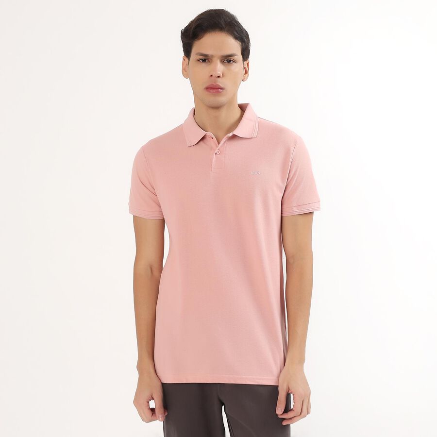 Men's Light Pink Polo Collar Casual T-Shirt, Light Pink, large