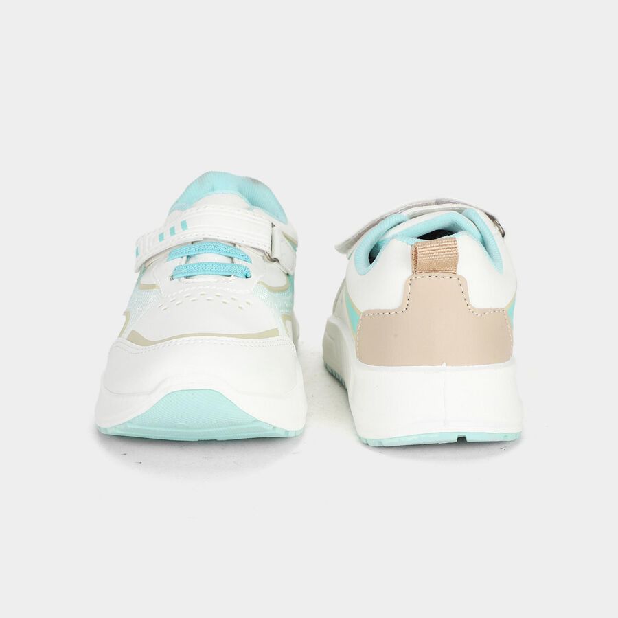 Girls White Velcro Strap Sneakers, White, large