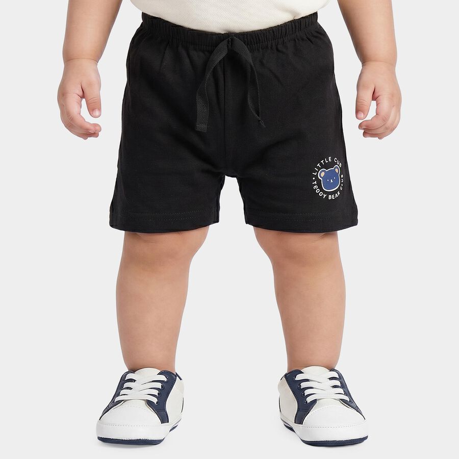 Infants' Black Regular Fit Printed Half Pant, काला, large