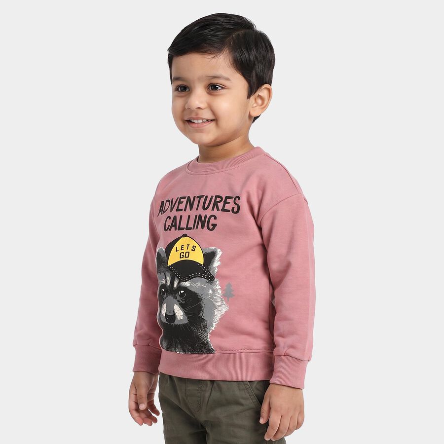 Boys' Pink Crew Neck Graphic Print Sweatshirt, गुलाबी, large