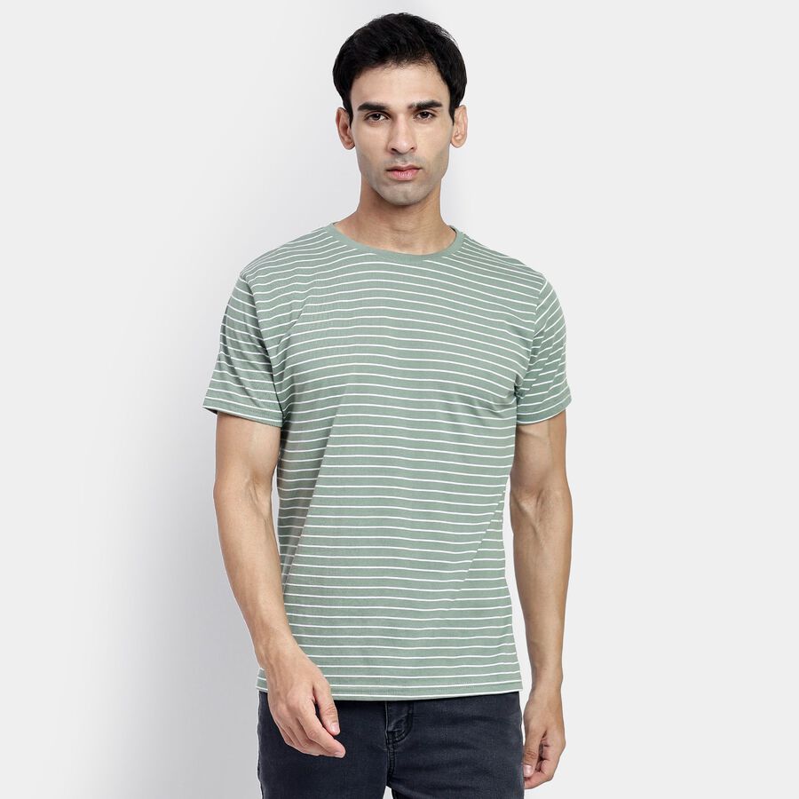 Men's Round Neck Half Sleeves T-Shirt, Light Green, large image number null