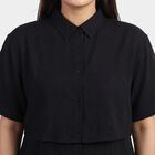 Women's Black Classic Collar Military Shirt, काला, small