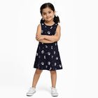 Girls' Navy Blue Printed Sleeveless A-Line Frock, Navy Blue, small image number null