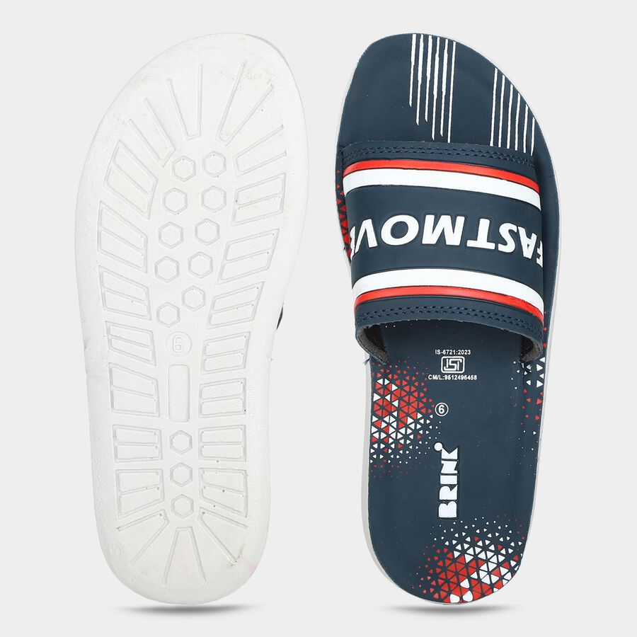 Men's Navy Blue PU Slip-On Slide Sandals, Navy Blue, large
