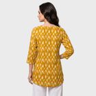 Women's Mustard Round Neck Ikat Printed Straight Kurti, मस्टर्ड, small