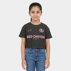 Girls Black Round Neck Crop T-Shirt, चारकोल, small