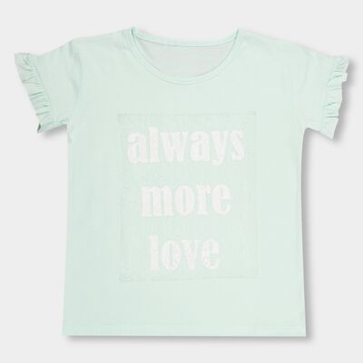 Girls' Light Mint Green Round Neck Casual T-Shirt