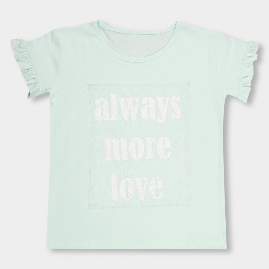 Girls' Light Mint Green Round Neck Casual T-Shirt, Light Green, large image number null