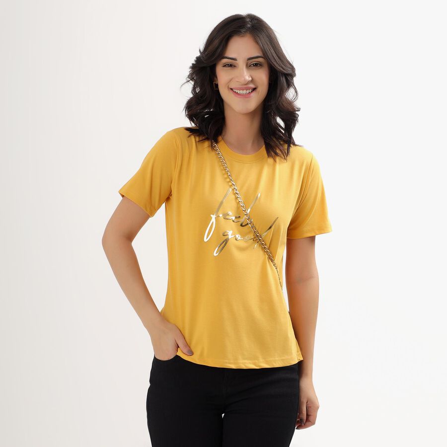 Women's Mustard Yellow Round Neck T-Shirt, Mustard, large image number null