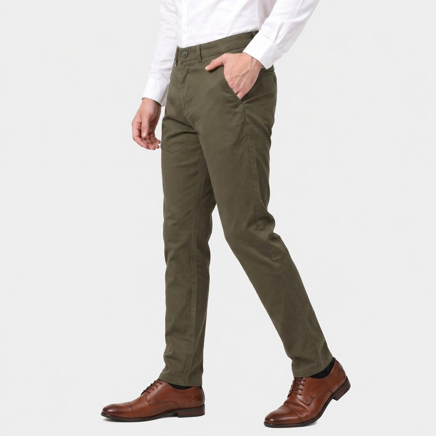 Men's Olive Green Slim Fit Chino Trousers, ओलिव, large