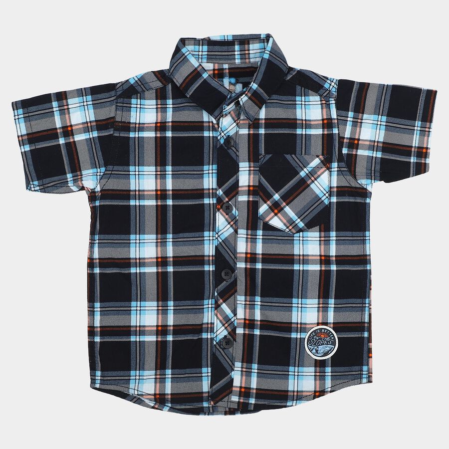 Boys' Navy Blue Cotton Spread Collar Casual Shirt, नेवी ब्लू, large