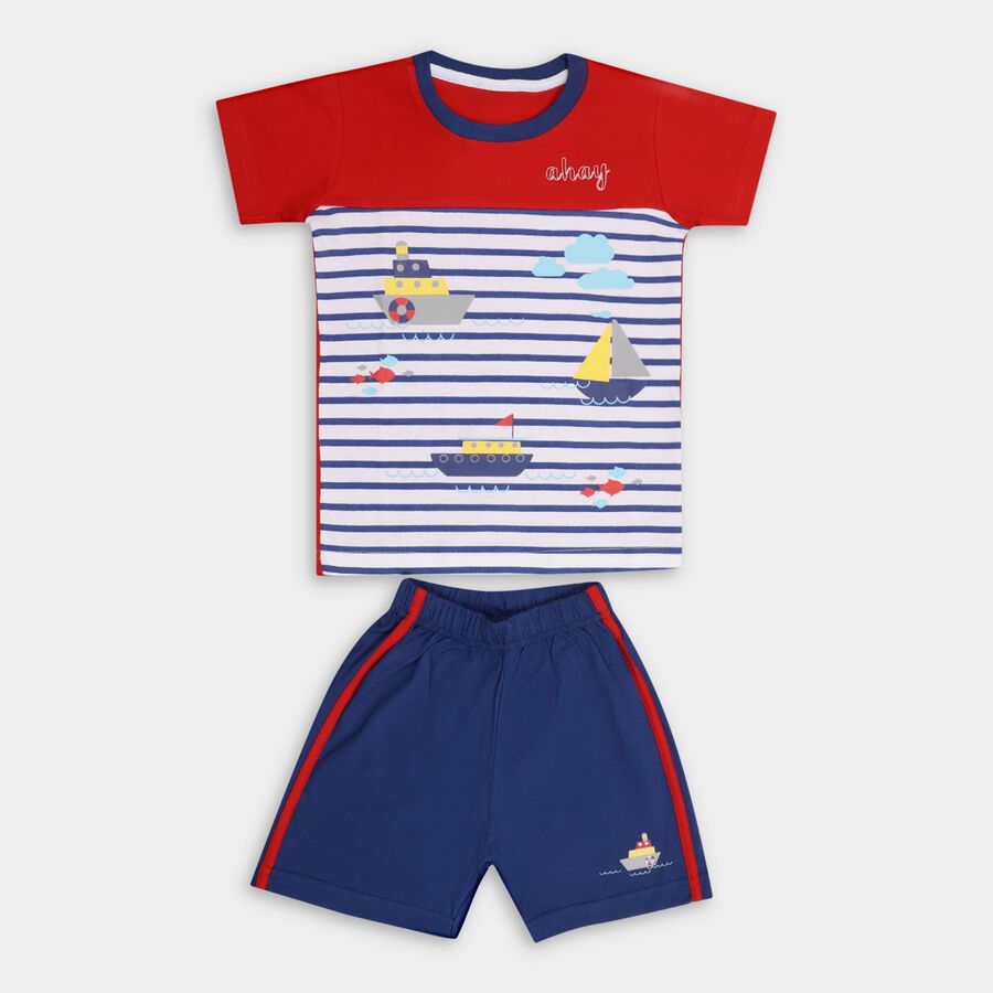 Boys' 100% Cotton Knit Baba Suit , लाल, large