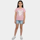 Girls Pink Round Neck Casual Printed T-Shirt, गुलाबी, small