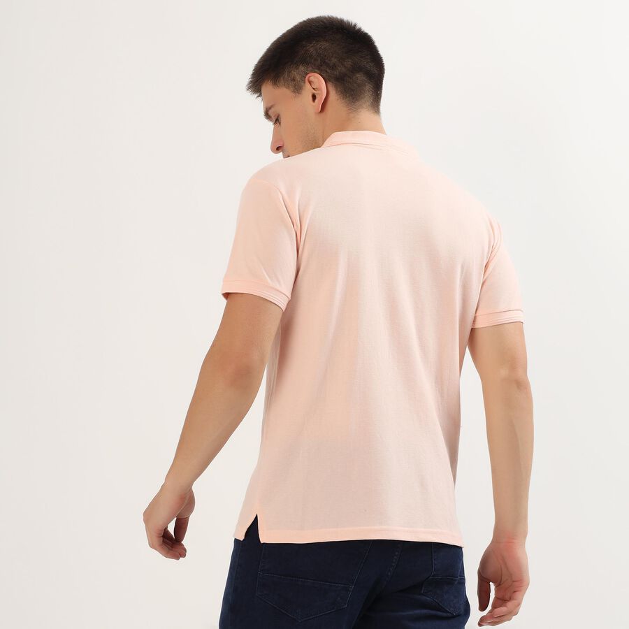 Men's Light Pink Polo Neck Casual T-Shirt, Pink, large