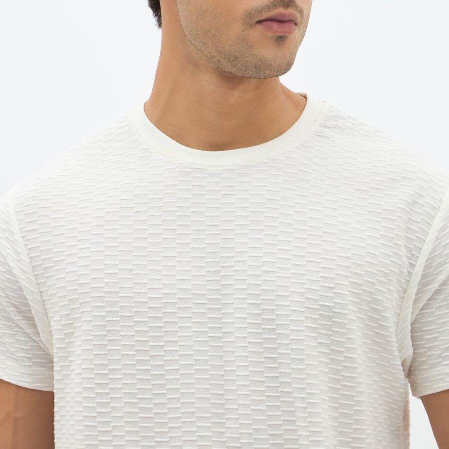 Men's Rich Eggshell White Round Neck Casual T-Shirt, Off White, large image number null