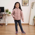 Girls' Pink Stand Collar Puffer Jacket, Pink, small