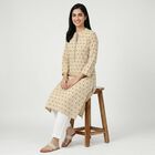 Women's Beige Kurta, गहरा पीला, small