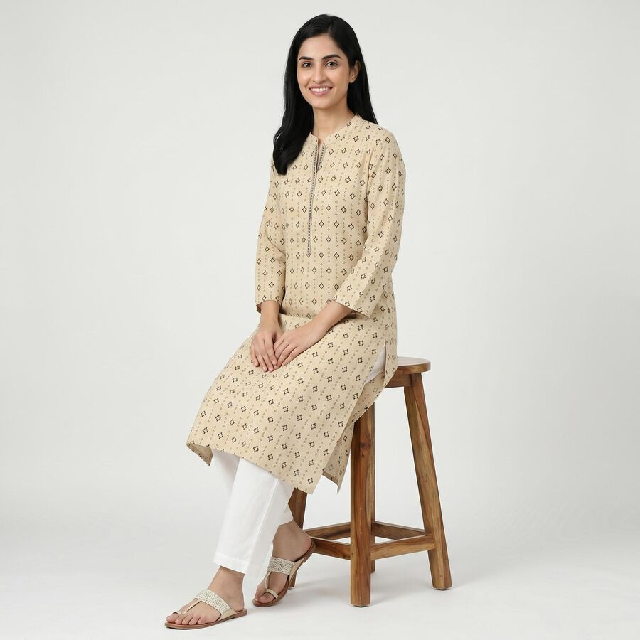 Women's Beige Kurta, गहरा पीला, large