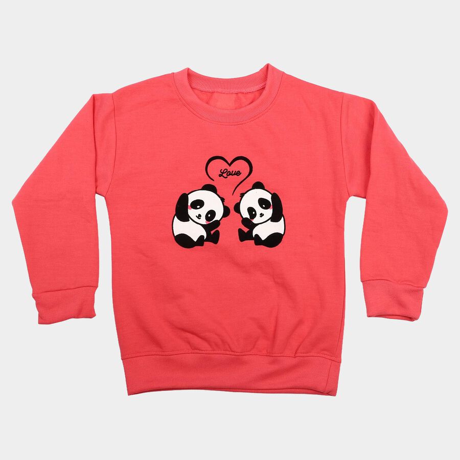 Girls' Coral Crew Neck Graphic Print Sweatshirt, मूँगा (कोरल), large