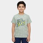 Boys Green Round Neck Graphic Printed T-Shirt, Light Green, small