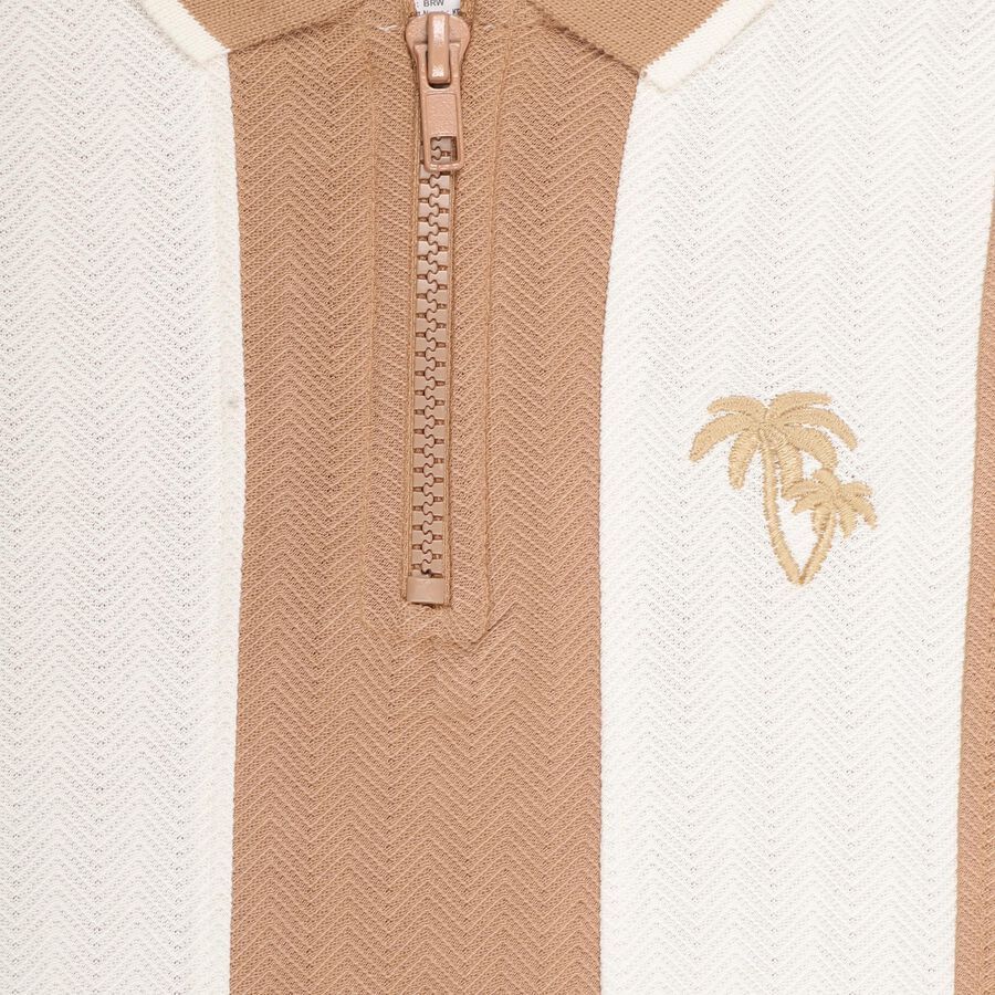 Boys Beige Cotton Polo Neck Casual T-Shirt, Brown, large