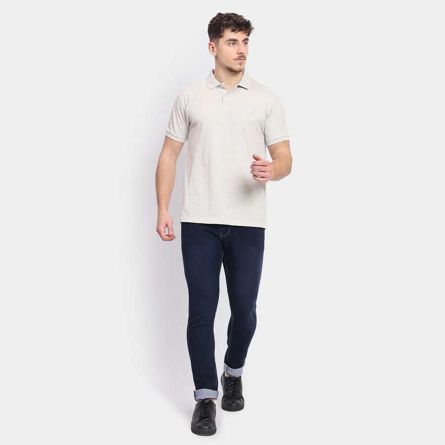 Men's Collared Half Sleeves T-Shirt , Melange Light Grey, large