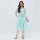 Women's Light Aqua Blue Embroidered Notch Neck Kurta, हल्का नीला, small image number null
