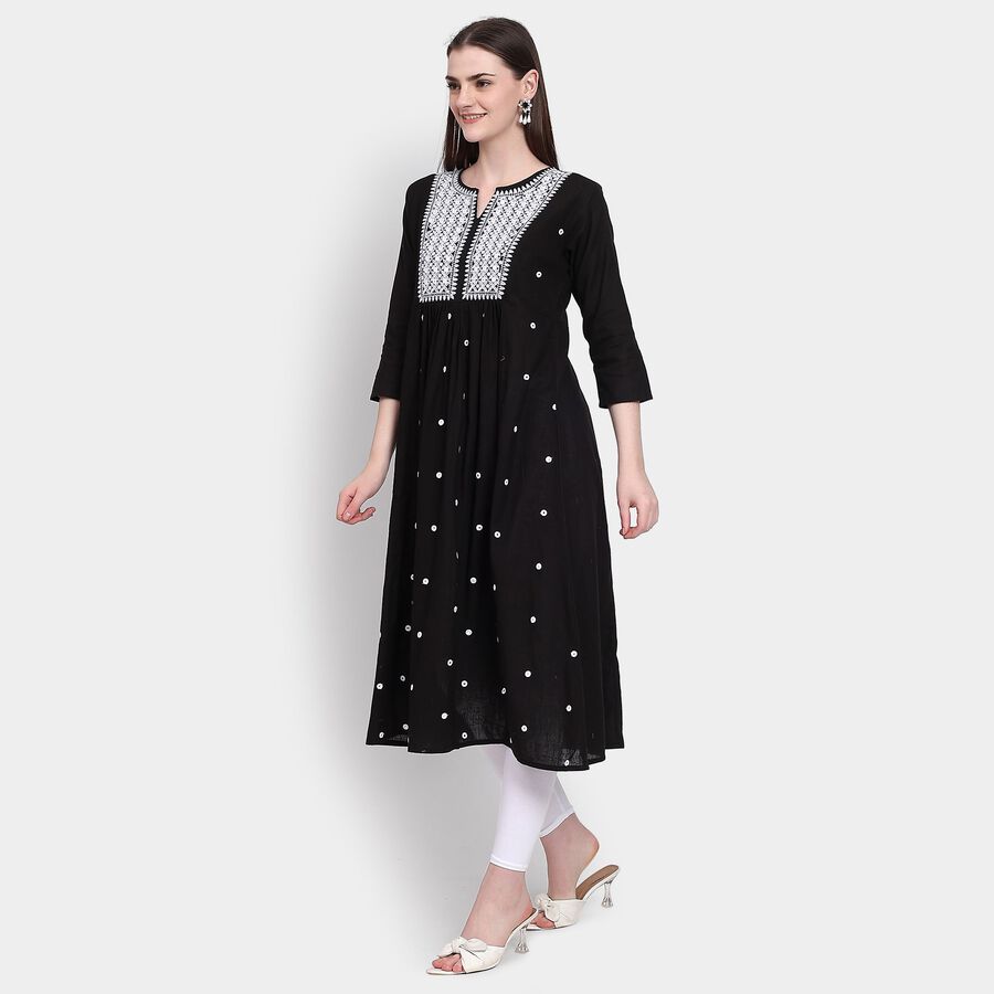 Ladies' 100% Cotton Kurta, काला, large image number null