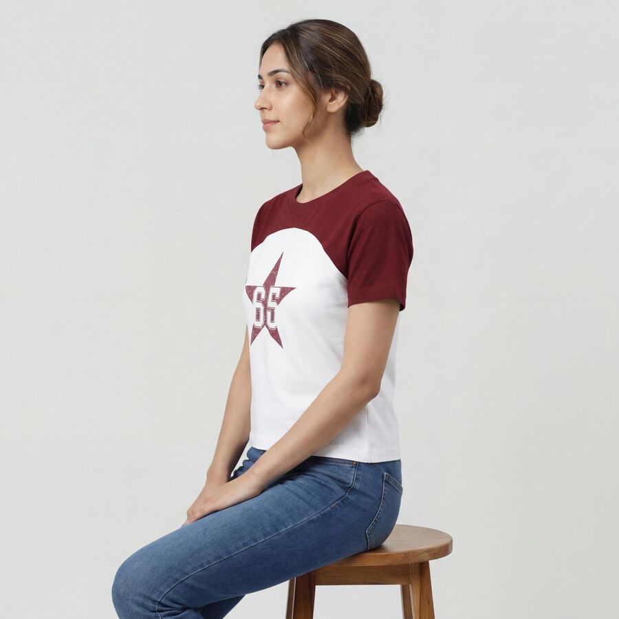 Women's Wine Cotton Blend Round Neck Slogan Printed T-Shirt, वाइन, large