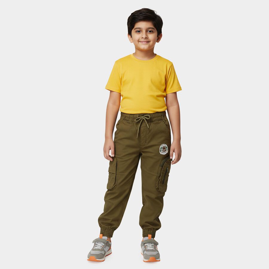 Boys' Olive Green Regular Fit Cargo Trousers, Olive, large