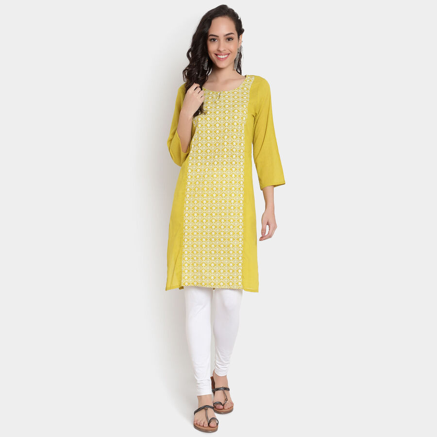 Cotton 3/4Th Sleeves Straight Kurta, Light Green, large image number null