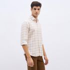 Men's Beige Cotton Classic Casual Shirt, Beige, small