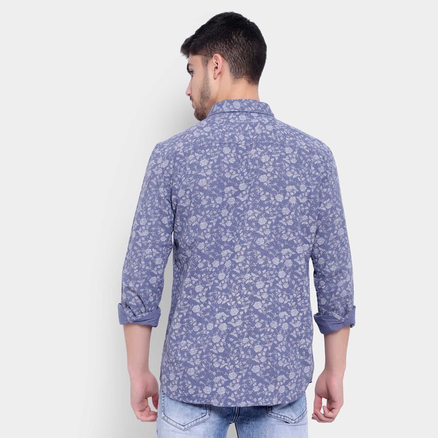 कॉटन प्रिंटेड कैजुअल शर्ट, मध्यम नीला, large image number null