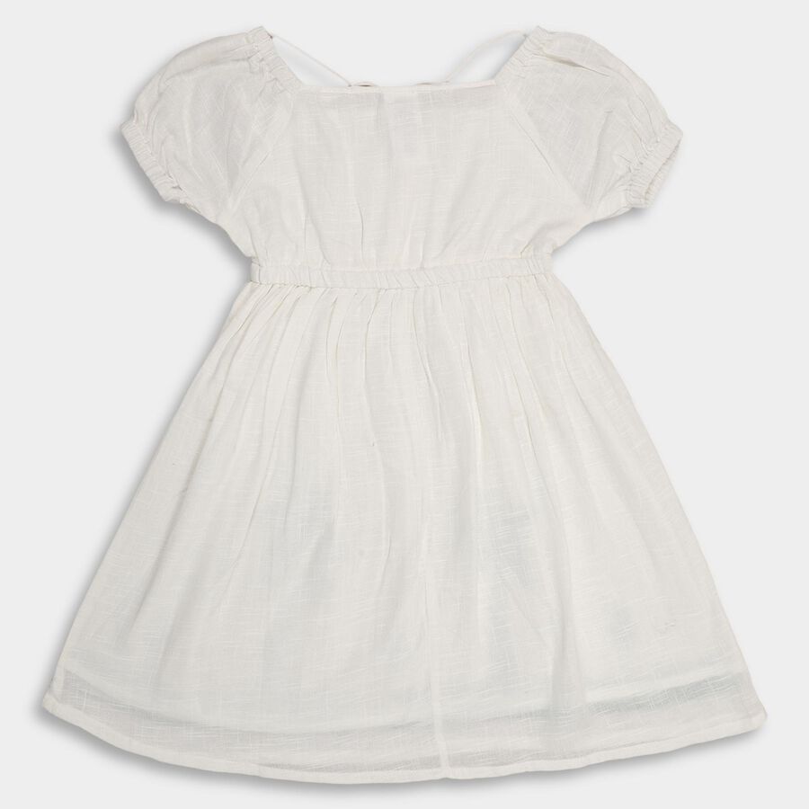 Girls' 100% Cotton Dress, Off White, large image number null