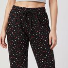 Women Black Straight Fit Heart Printed Pyjama, Black, small