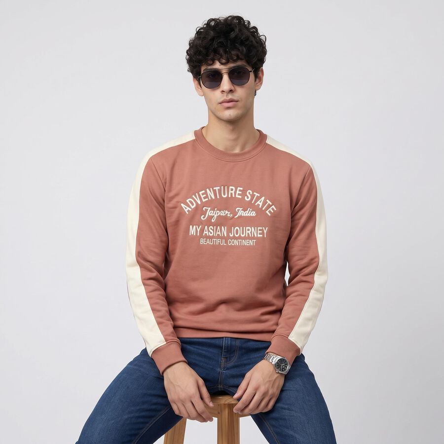 Men's Light Pink Crew Neck Printed Sweatshirt, Light Pink, large