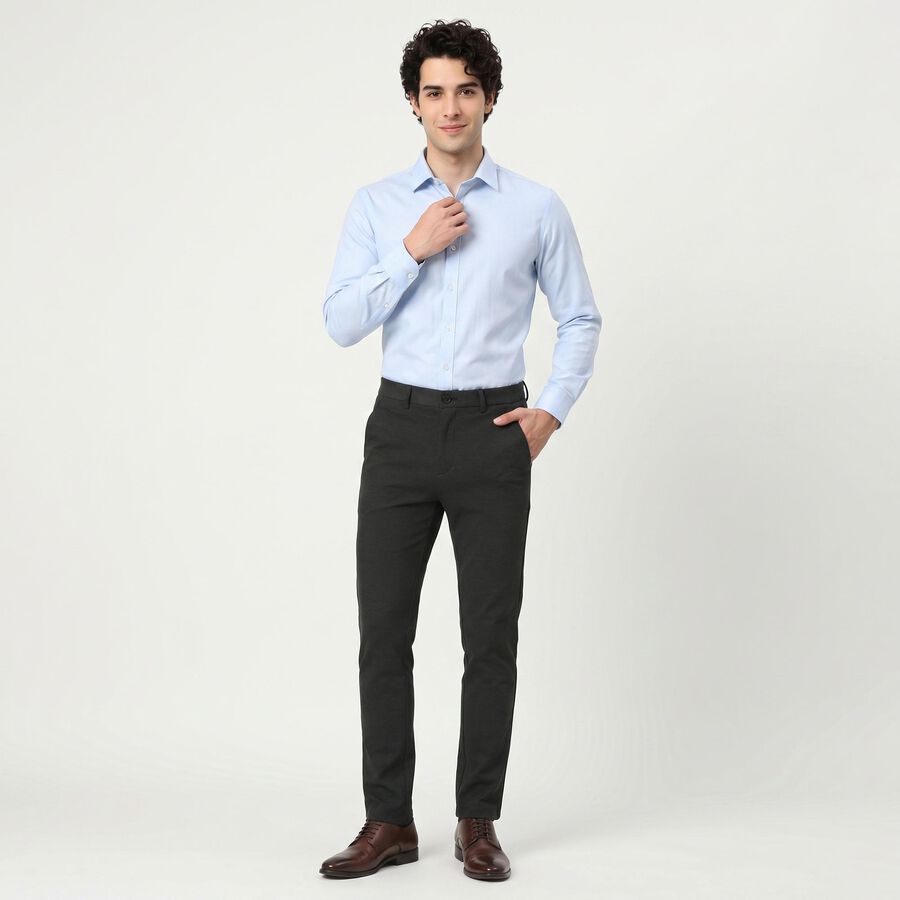 Men's Charcoal Slim Fit Flat-Front Trousers, चारकोल, large