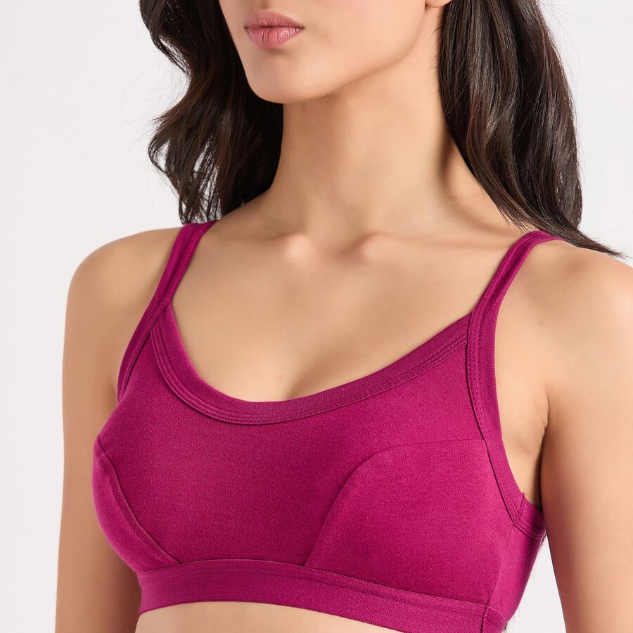 Ladies' 100% Cotton Non-Padded Bra, Wine, large image number null